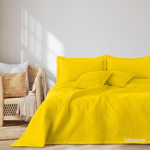 AmeliaHome överkast 260 x 280 cm sängöverkast dubbelsidig Ultrasonic quiltning polyester Ophelia gult 4251838554951