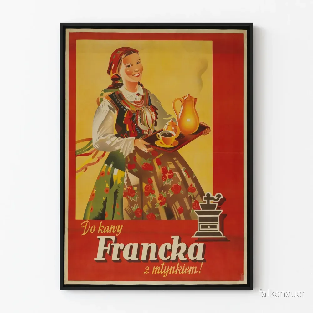 Vintageposter av café Francka med kaffekvarn Vintageposter av café Francka med kaffekvarn