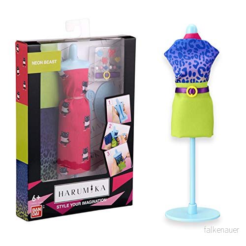 BANDAI 40412 Harumika modedesign för barn skapa din egen catwalk look med detta kreativa kit enkel överkroppsset 'Neon Beast' stil inkluderar återanvändbar skyltdocka, tyg och tillbehör 3296580404124