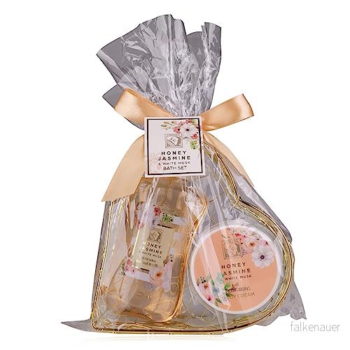 Accentra duschset dampresentset HONEY JASMINE i en vacker trådkorg 2 delat vårdset med duschgel och kroppskräm wellnesspresentset för födelsedagar, alla hjärtans dag & jul 4015953692512