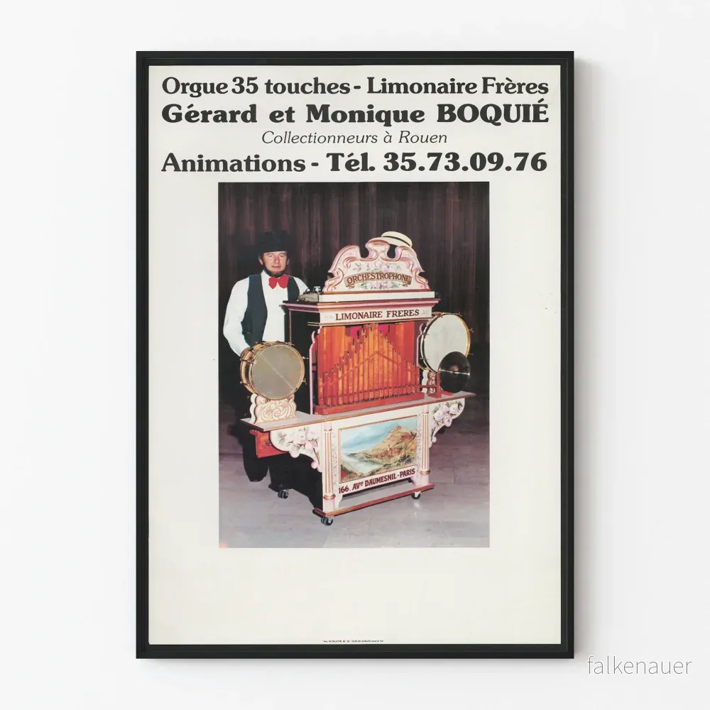 Vintageposter Orgel 35 tangenter Limonaires Bröder av Gérard och Monique Boquié Vintageposter Orgel 35 tangenter Limonaires Bröder av Gérard och Monique Boquié