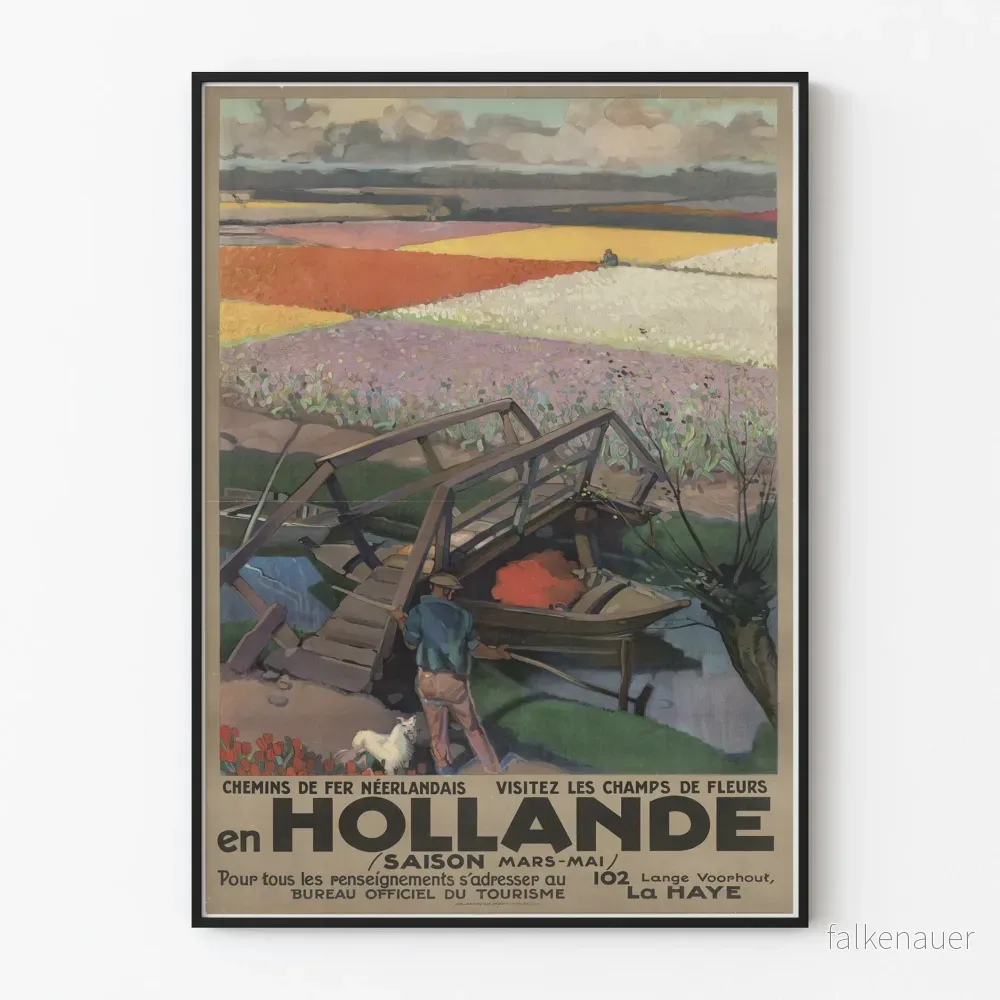 Vintageposter med blomfält i Holland – Naturlig väggdekoration