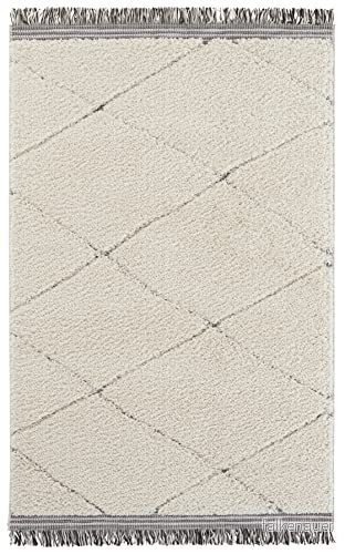 Mint Rugs Design matta med hög lugg Danaki (160 x 230 cm, djup struktur, tät och mjuk lugg, slitstark lättskött, för sömn, arbete eller vardagsrum) kräm, grå 4260731886496