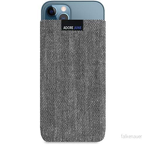 Adore June Business väska kompatibel med iPhone 12 Pro Max mobilväska av karakteristiskt fiskbenstyg grå/svart, skyddsväska tillbehör display rengöringseffekt 15 cm 4260477568663