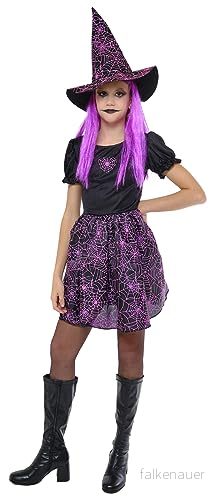 Blondiner Witch Spiderweb kostym Neo Rosa för tjejer, Glow in Dark Klänning och hatt, Officiell Blondes Halloween, Karneval, Födelsedag fester 8422971886285