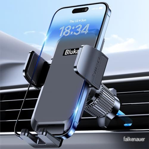 Blukar Mobilhållare för bil, luftventil biltelefonhållare med 2023 uppgraderad klämma fast och 360 rotation, frigöring av en knapp mobiltelefonhållare bil smartphone/GPS 4,0 tum 7,0 (svart) 8435611498236
