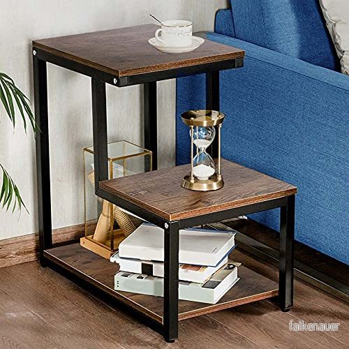 BAKAJI Låg bokhylla 3 hyllor metall och trä MDF sidobord kaffe sida soffa modern design industriell inredning för vardagsrum hem eller kontor 60 x 35 cm 8055205797820