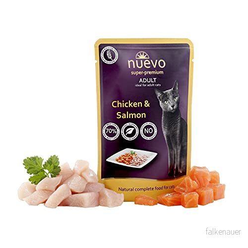 NUEVO Om vuxen katt: Kyckling och lax, 85 g, katt 4250231598609