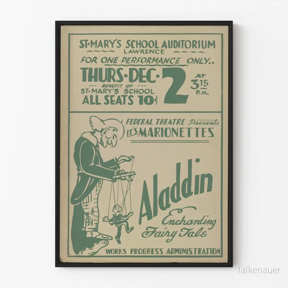 Vintageaffisch för Aladdin marionettföreställning
