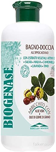 Biogenase Duschgel med hästkastanj Naturlig kroppstvätt berikad aloe vera och vetegroddsextrakt återfuktande, anti celluliter torr hudbehandling fri från parabener grymhet, 500 ml 8004367037251