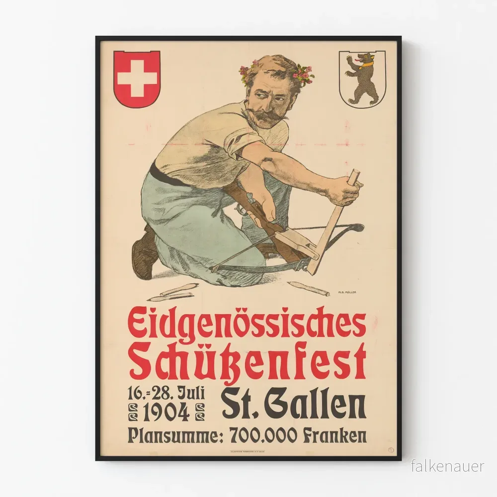 Vintageposter för schweiziska federala skjutfestivalen 1904 St. Gallen