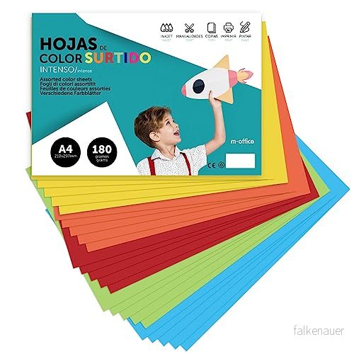 Färgkartong, A4 Kartong Blandade färger Intensiv, 180gr färgade Folios för Hantverk, Skriv ut kreativa dokument och mönster, · m office (x50 Intensiv sortiment) 8447031008582