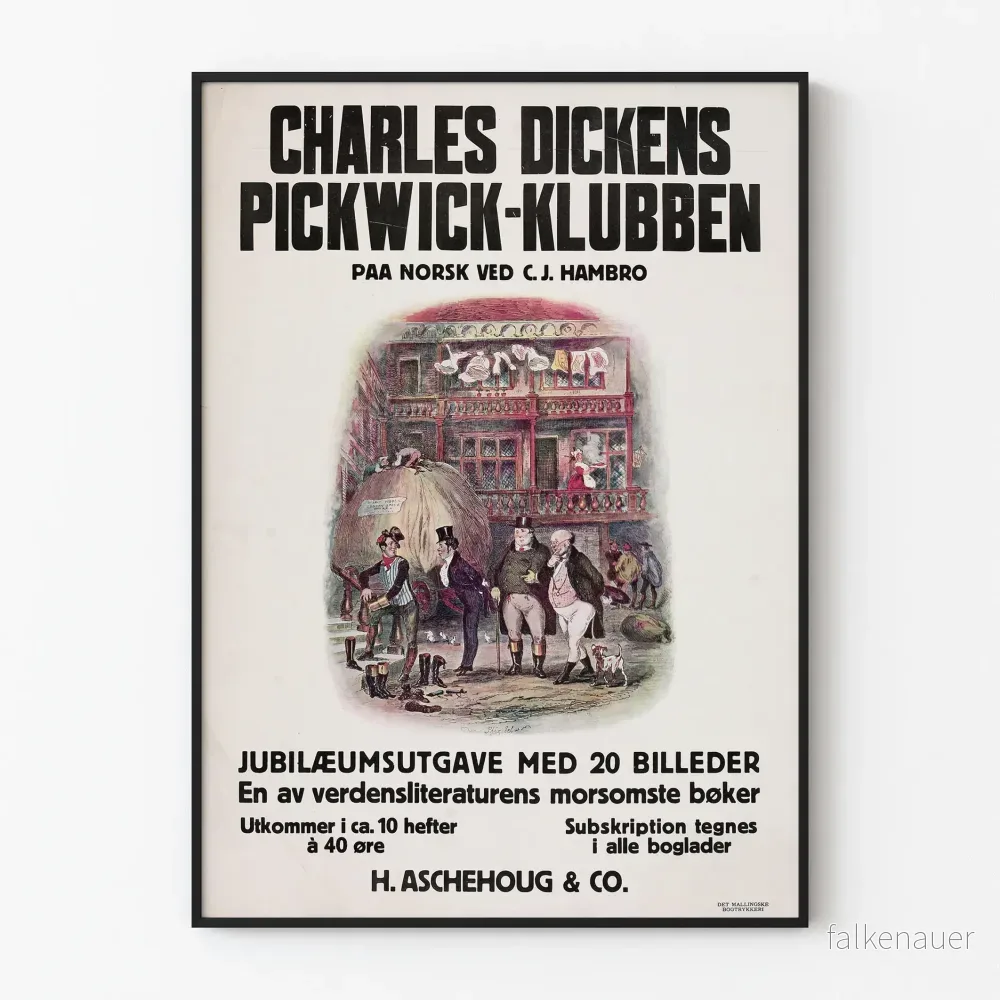 Vintageposter av Pickwick-klubben av Charles Dickens på norska