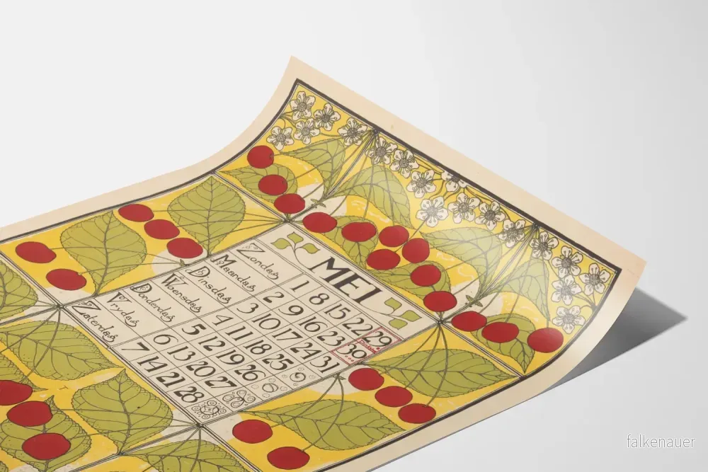 Dekorativt kalenderposter maj 1898 med körsbär och blad - Bild 3
