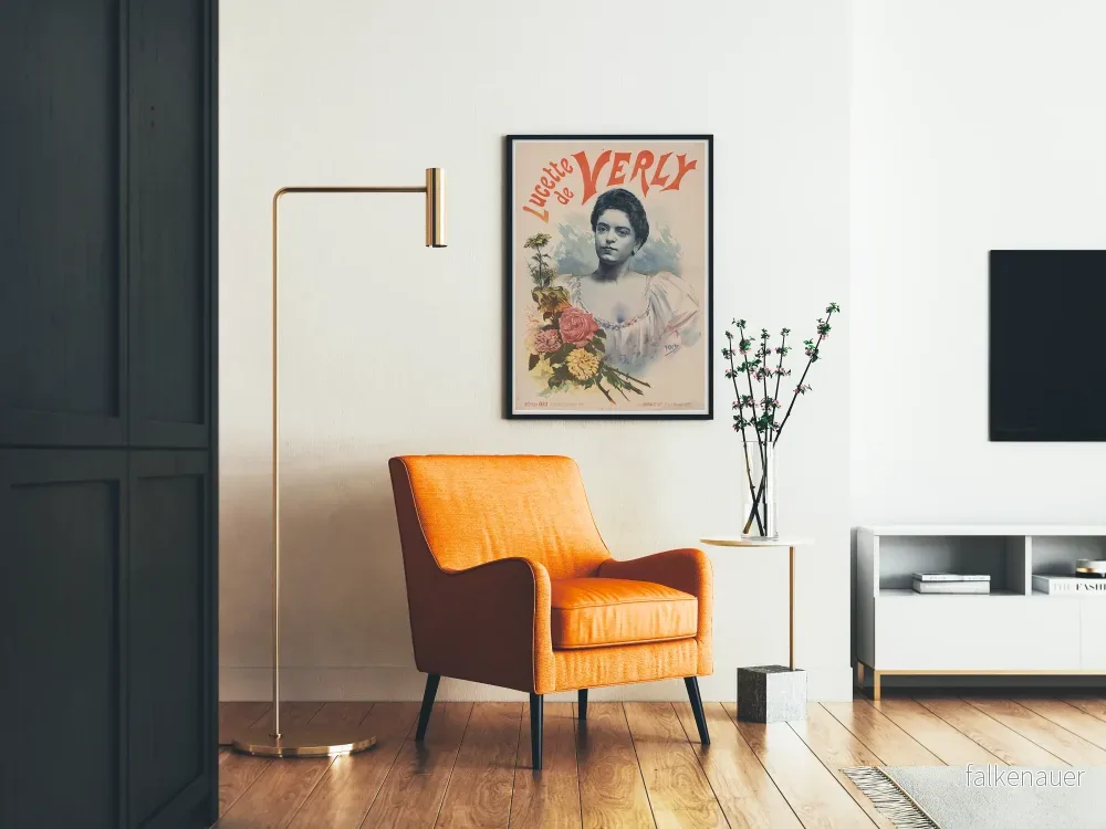 Vintageposter av Lucette de Verly med porträtt och blommor - Bild 2
