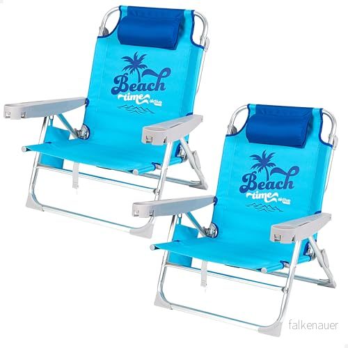 AKTIVE Förpackning med 2 hopfällbara stolar i flera lägen för strand, trädgård, terrass eller camping, 5 positioner, 53 x 58 80 cm, inklusive väska, underlägg, rullskydd, stöder 110 kg, bärhandtag 8412842854703