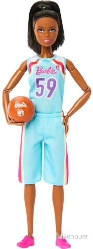 Barbie Made to Move docka med tillbehör, brunhårig basketspelare klädd i avtagbar dräkt boll, 22 böjbara leder, HKT74 194735107964