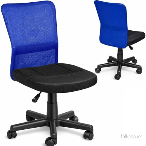 BAKAJI kontorsstol, vridbar, av nätmaterial, justerbar höjd med hjul, svart/blå 8054317250377