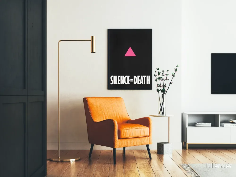 Poster Silence = Death med rosa triangel på svart bakgrund - Bild 2