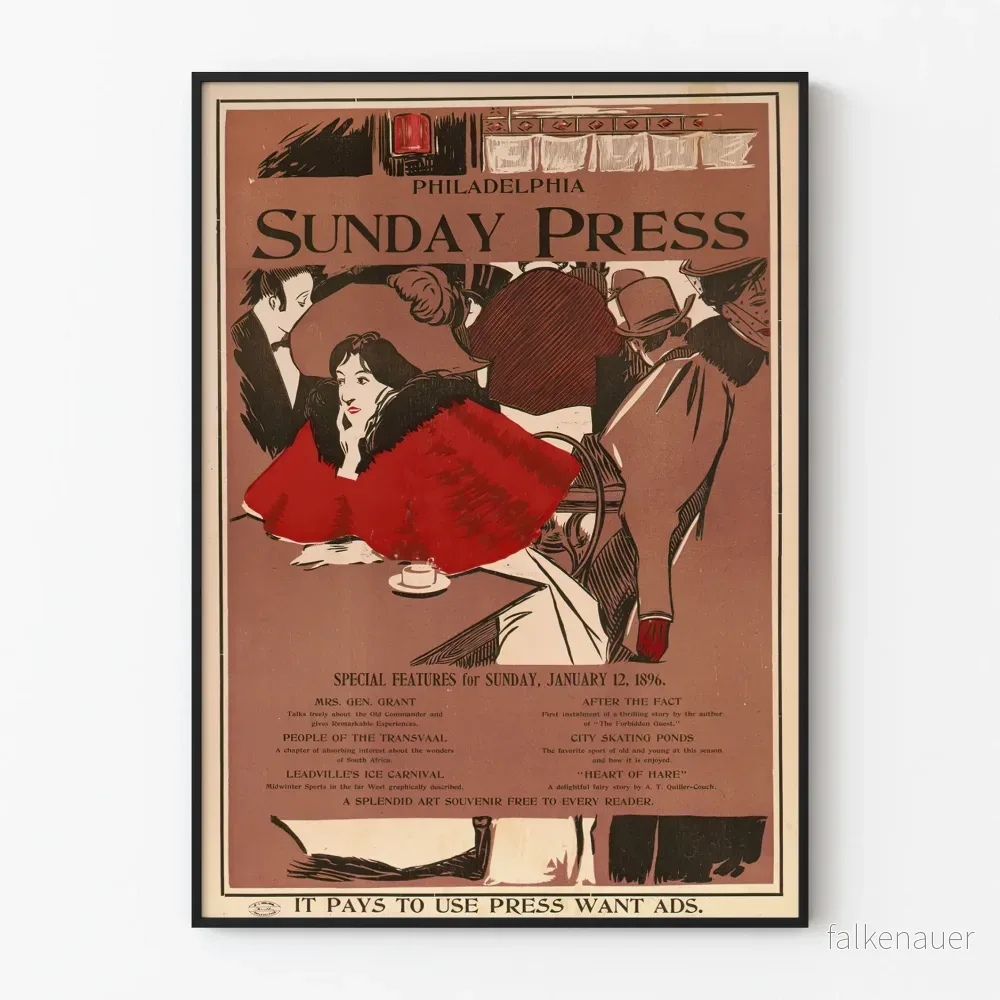 Vintageposter av Philadelphia Sunday Press 1896 för väggdekoration