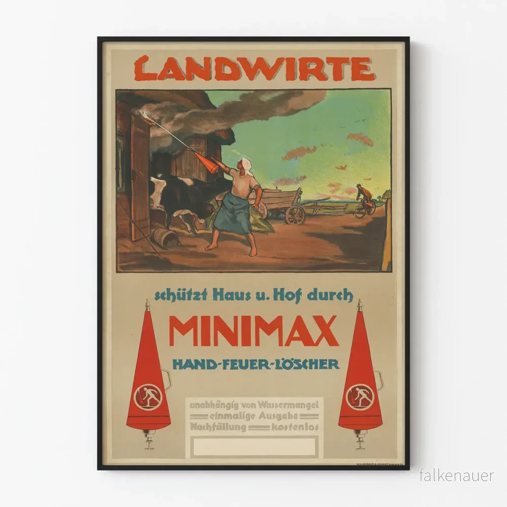 Vintageaffisch Minimax portabel brandsläckare för väggdekoration