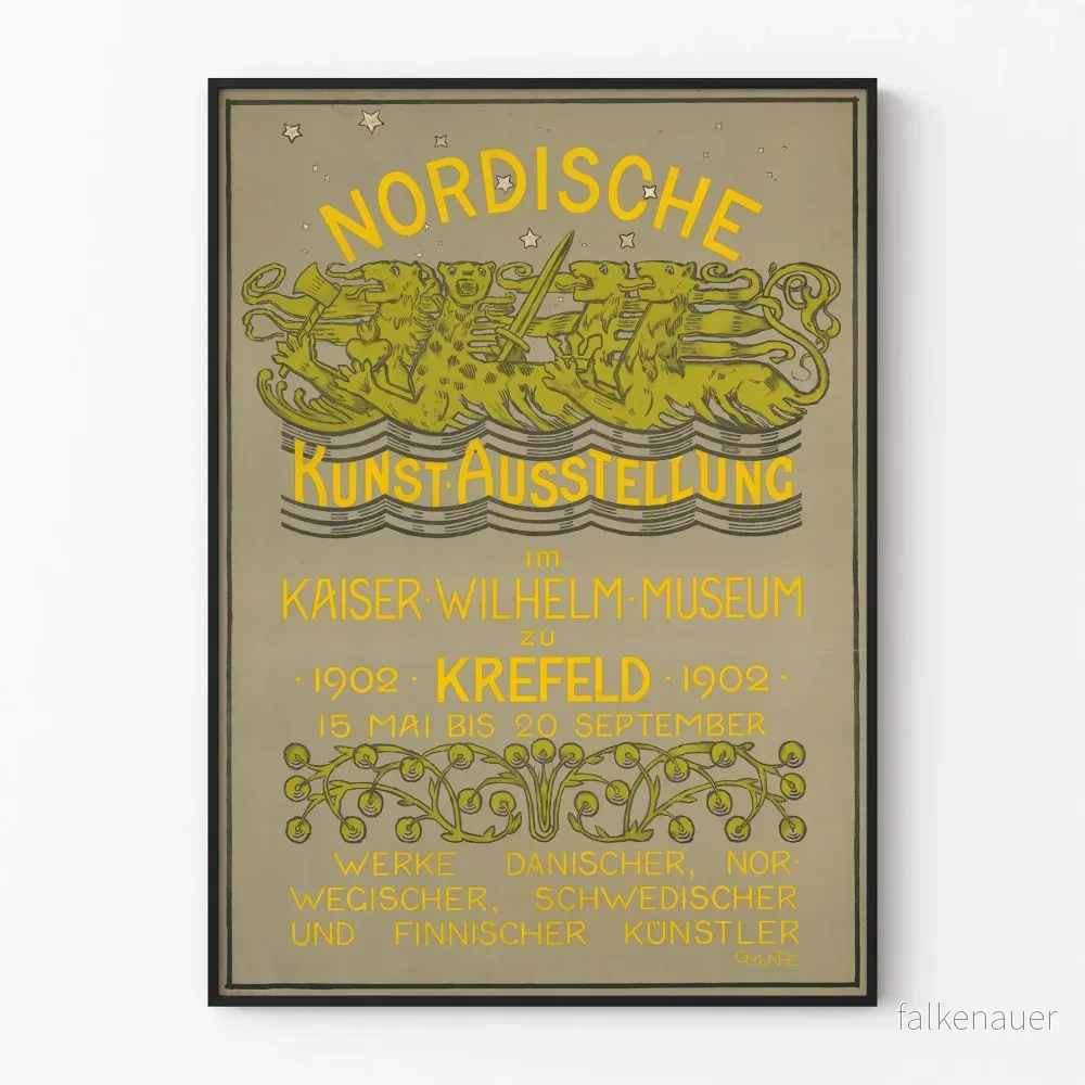 Vintageaffisch för utställning av nordisk konst i Krefeld 1902