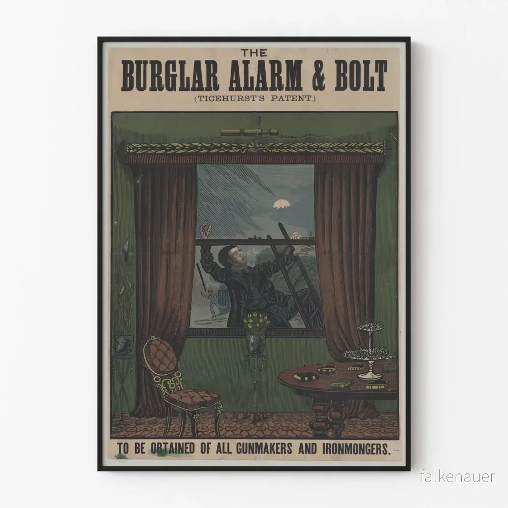 Vintageposter The Burglar Alarm & Bolt - Originell väggdekoration