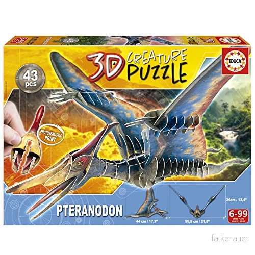 Educa Pteranodon 3D pussel. Varelsepussel, monterad din egen dinosaurie och tak, 43 stycken tjock återvunnen kartong, fotorealistiska bilder, 5 år (19689) 8412668196896