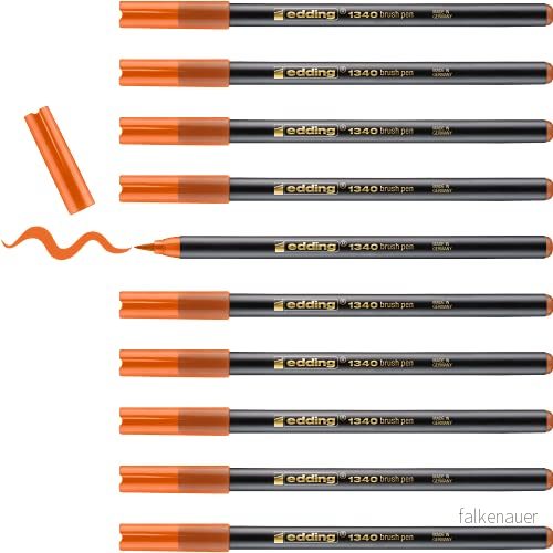 edding 1340 penselpenna orange 10 pennor flexibel penselspets filtpenna för målning, skrivning och ritning bullet journals, handbokstäver, mandalas, kalligrafi 4004764434510
