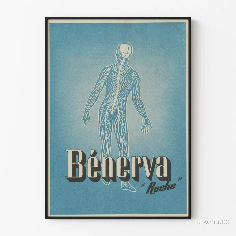 Vintageposter Bénerva Roche Illustration av det mänskliga nervsystemet