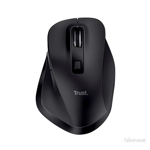 Trust Fyda uppladdningsbar trådlös mus tillverkad av återvunnet material, 800 2400 DPI, 6 knappar, tumstöd, komfort ergonomisk för bärbar dator, PC, Mac, arbete, hemmakontor svart 8713439247275