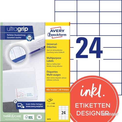 Avery LR3657, Vit, Självhäftande skrivaretikett, A4, papper, Laser/bläckstråleskrivare, Permanent 4004182336571