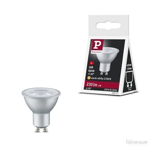 Paulmann 28975 Standard 230V LED reflektor GU10 230 V 1 pack 4 W lm 51 mm Alu Plast 2700 K Varmvit ljuskälla 4000870289754