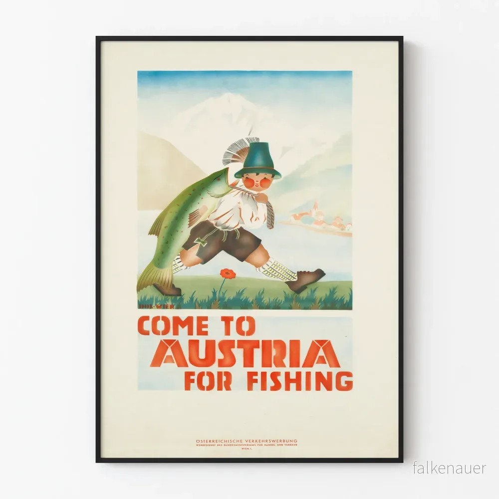 Vintageposter Come to Austria for Fishing - Naturinredning för väggar